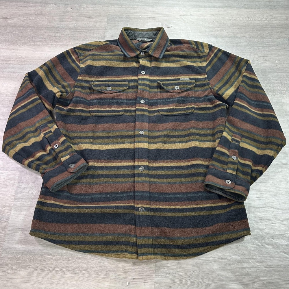 Eddie Bauer Shirt Mens Medium Multicolor Striped Fleece Button Up Outdoorโ